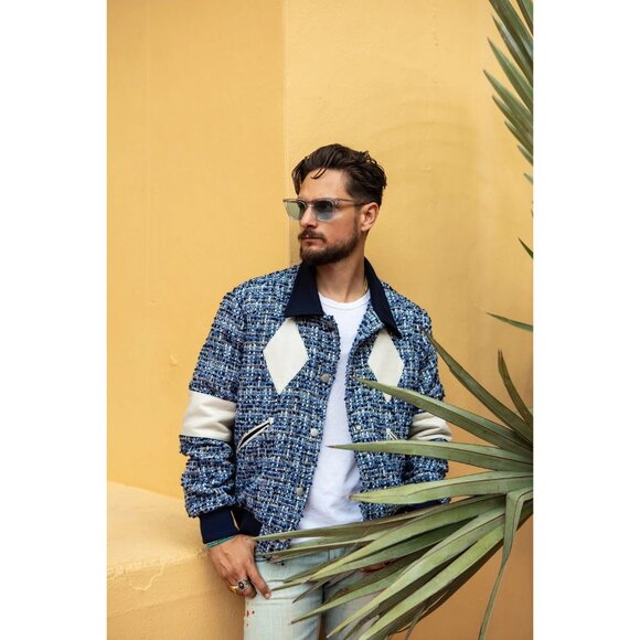 United Rivers Hudson River Tweed Bomber Jacket in Navy - Picture 2 of 4